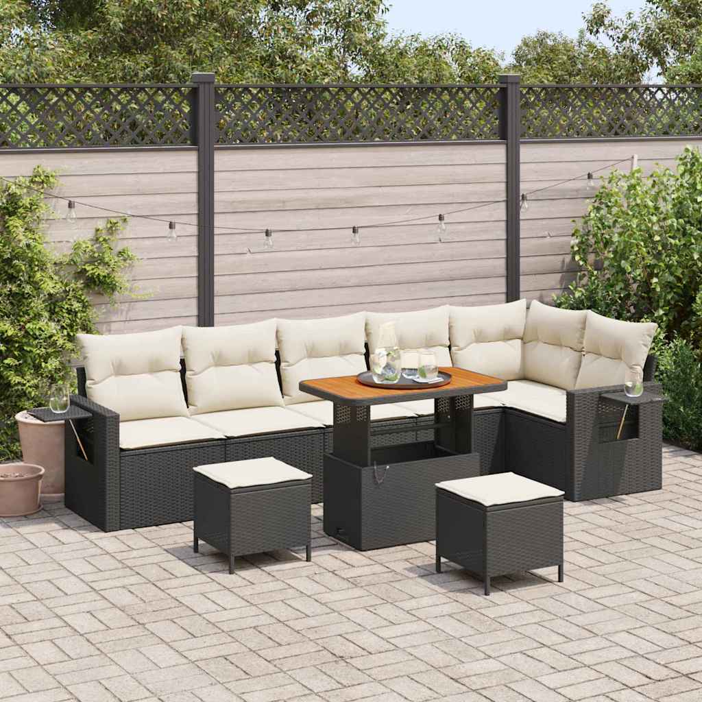 Gartensofa-set 9 pcs Schwarz Poly-Rattan