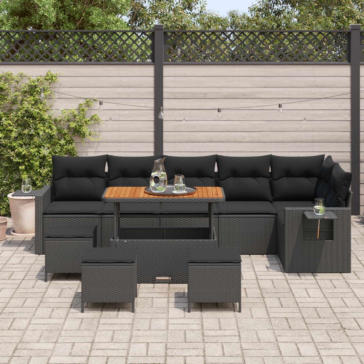 Gartensofa-set 10 pcs Schwarz Poly-Rattan