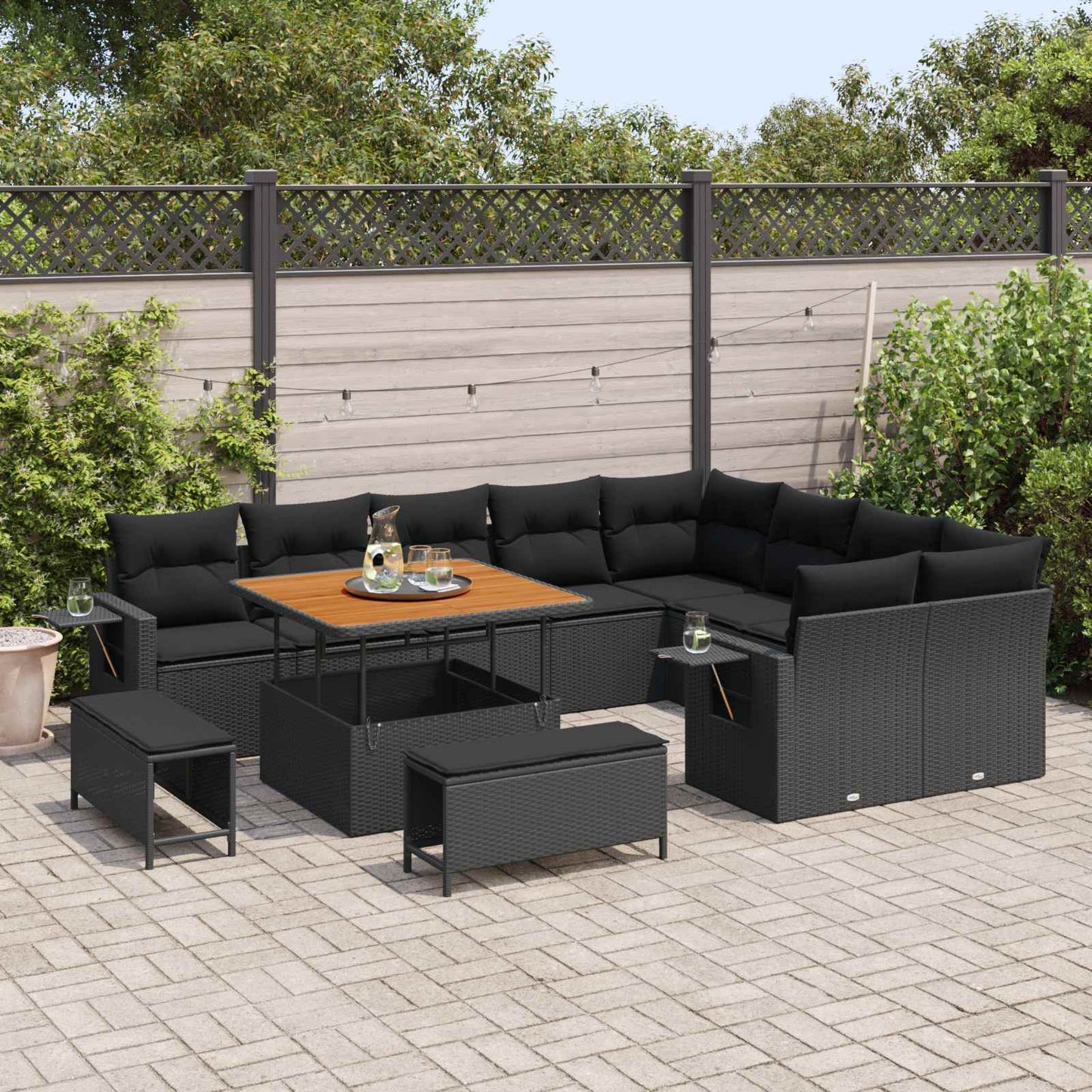 Gartensofa-set 12 pcs Schwarz Poly-Rattan