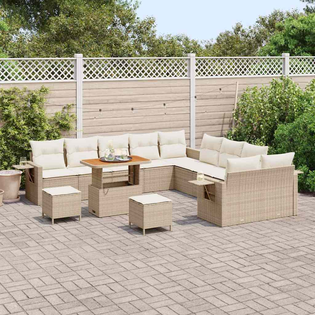 vidaXL Ensemble de canapés de jardin 13 pcs Beige Poly-rotin