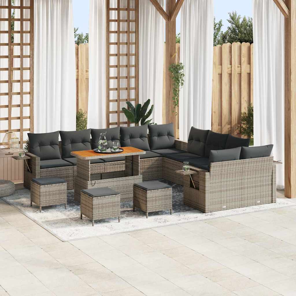 vidaXL Salon de jardin 14 pcs Gris résine tressée
