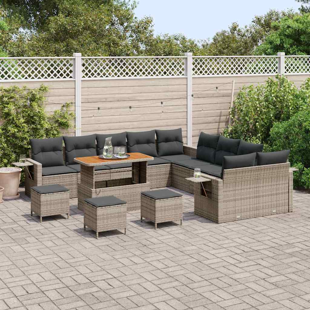 vidaXL Salon de jardin 14 pcs Gris résine tressée
