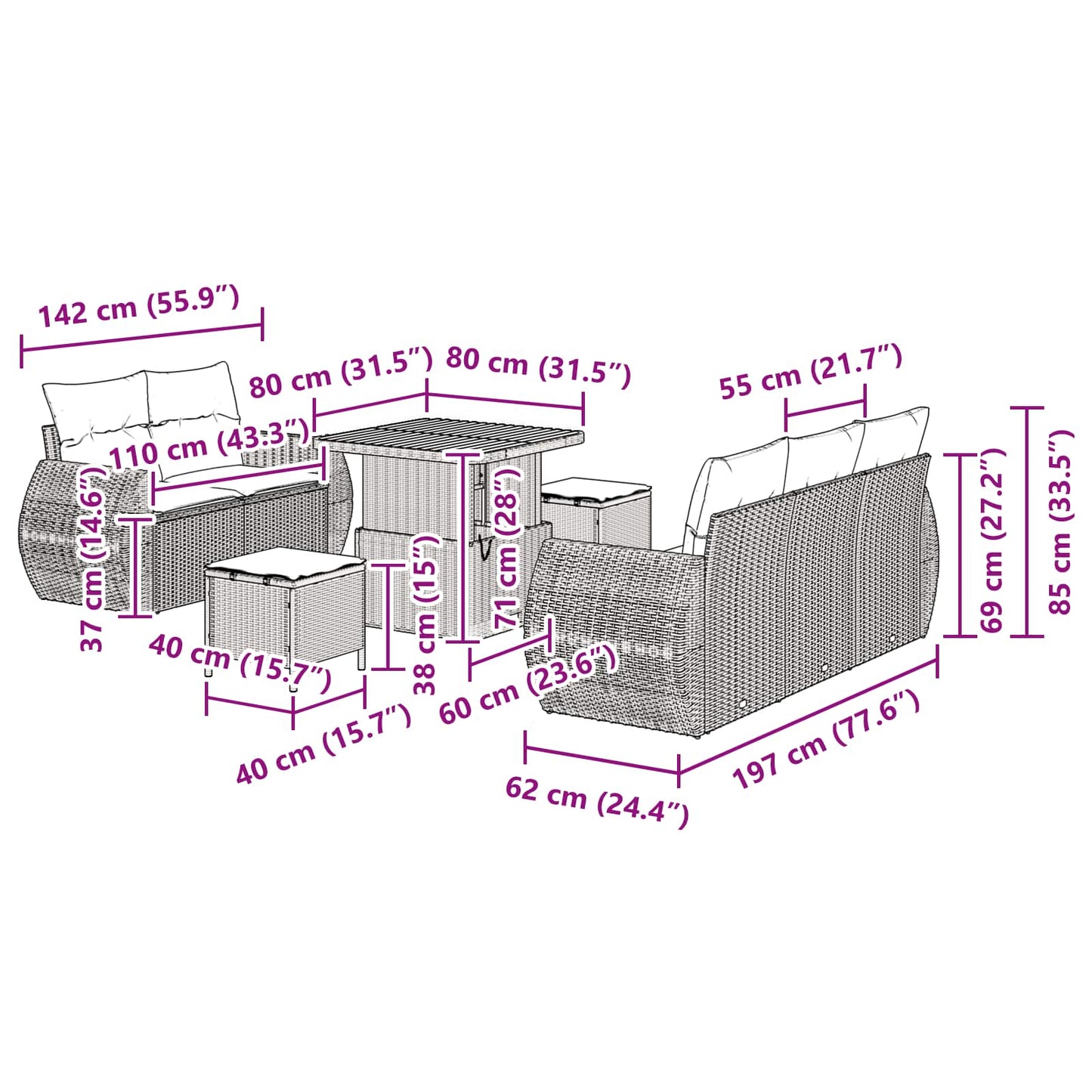 vidaXL Ensemble de canapés de jardin 8 pcs Noir résine tressée