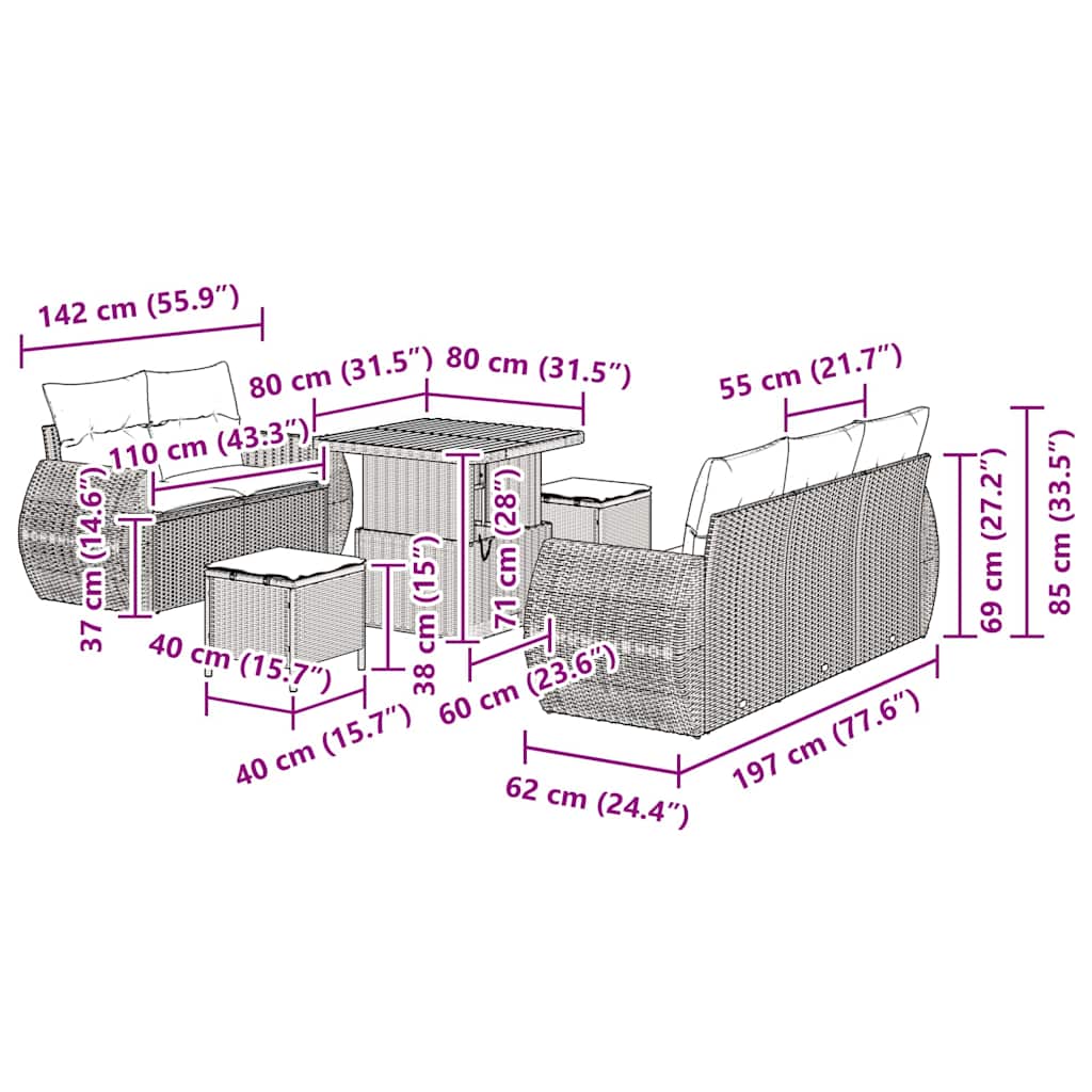 vidaXL Salon de jardin 8 pcs Beige Résine tressée