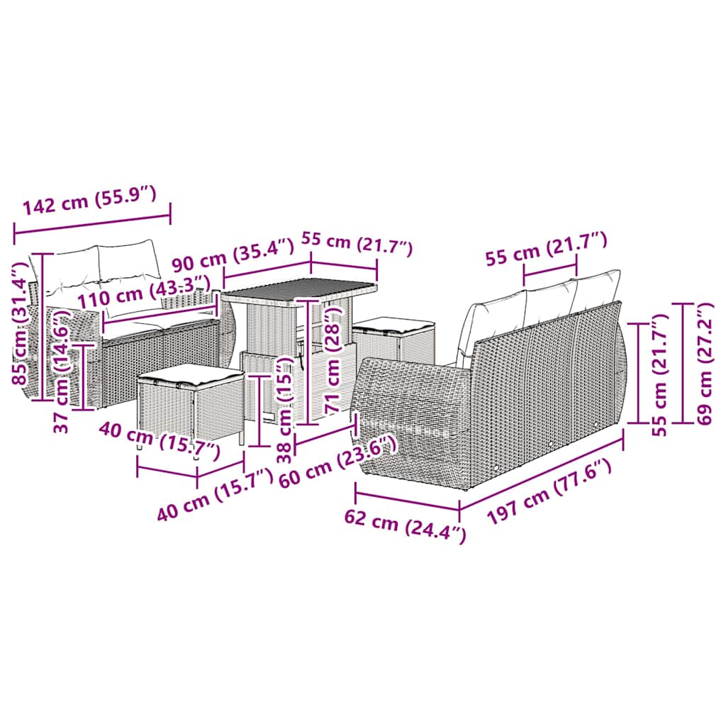 vidaXL Gartensofa-set 8 pcs Beige Poly-Rattan