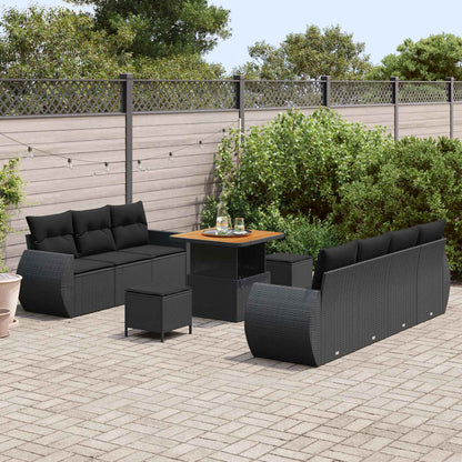 Gartensofa-set mit Kissen 10 pcs Schwarz Poly-Rattan