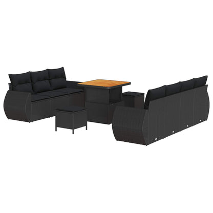 Gartensofa-set mit Kissen 10 pcs Schwarz Poly-Rattan