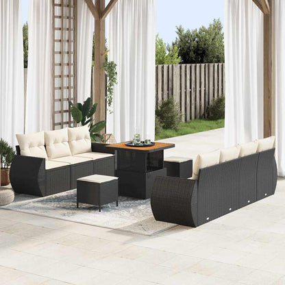 Gartensofa-set mit Kissen 10 pcs Schwarz Poly-Rattan