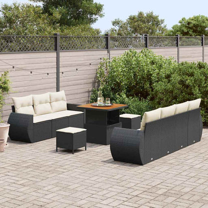 Gartensofa-set mit Kissen 10 pcs Schwarz Poly-Rattan