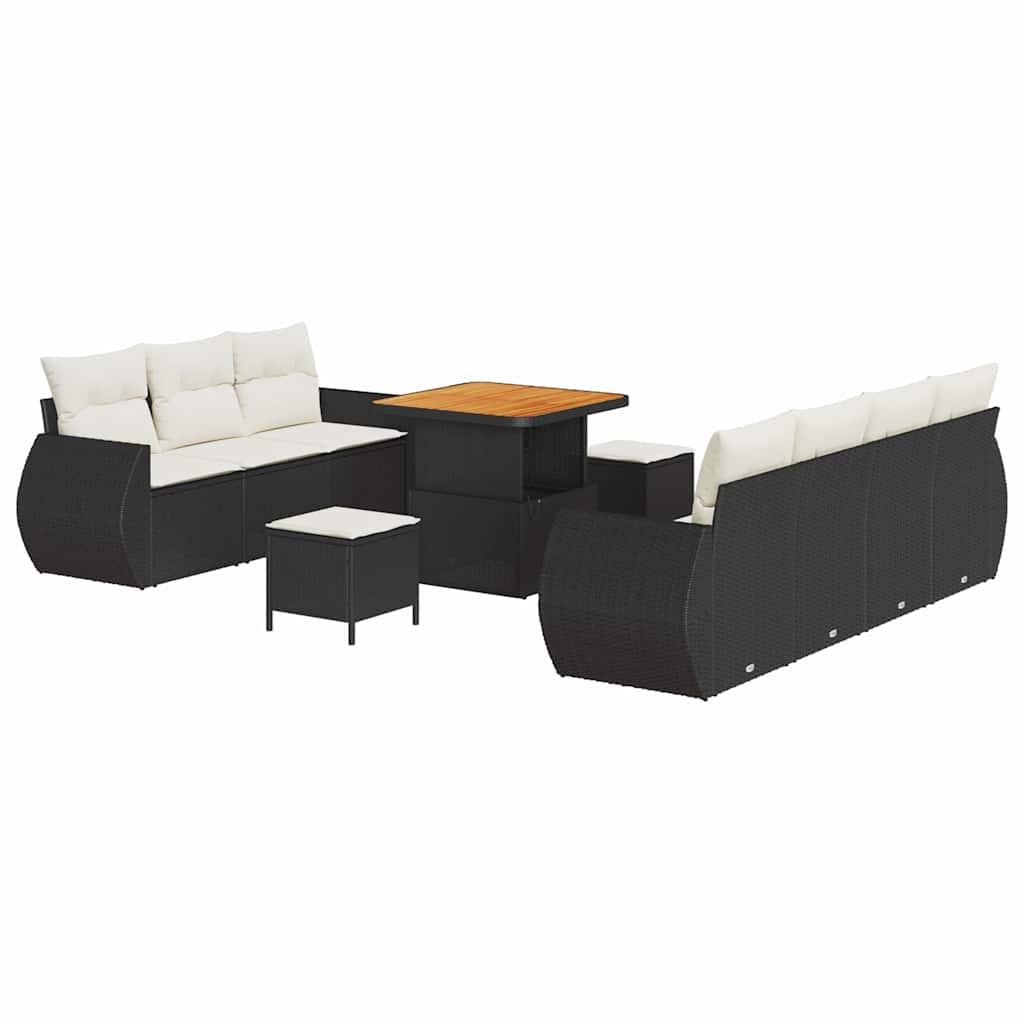 Gartensofa-set mit Kissen 10 pcs Schwarz Poly-Rattan