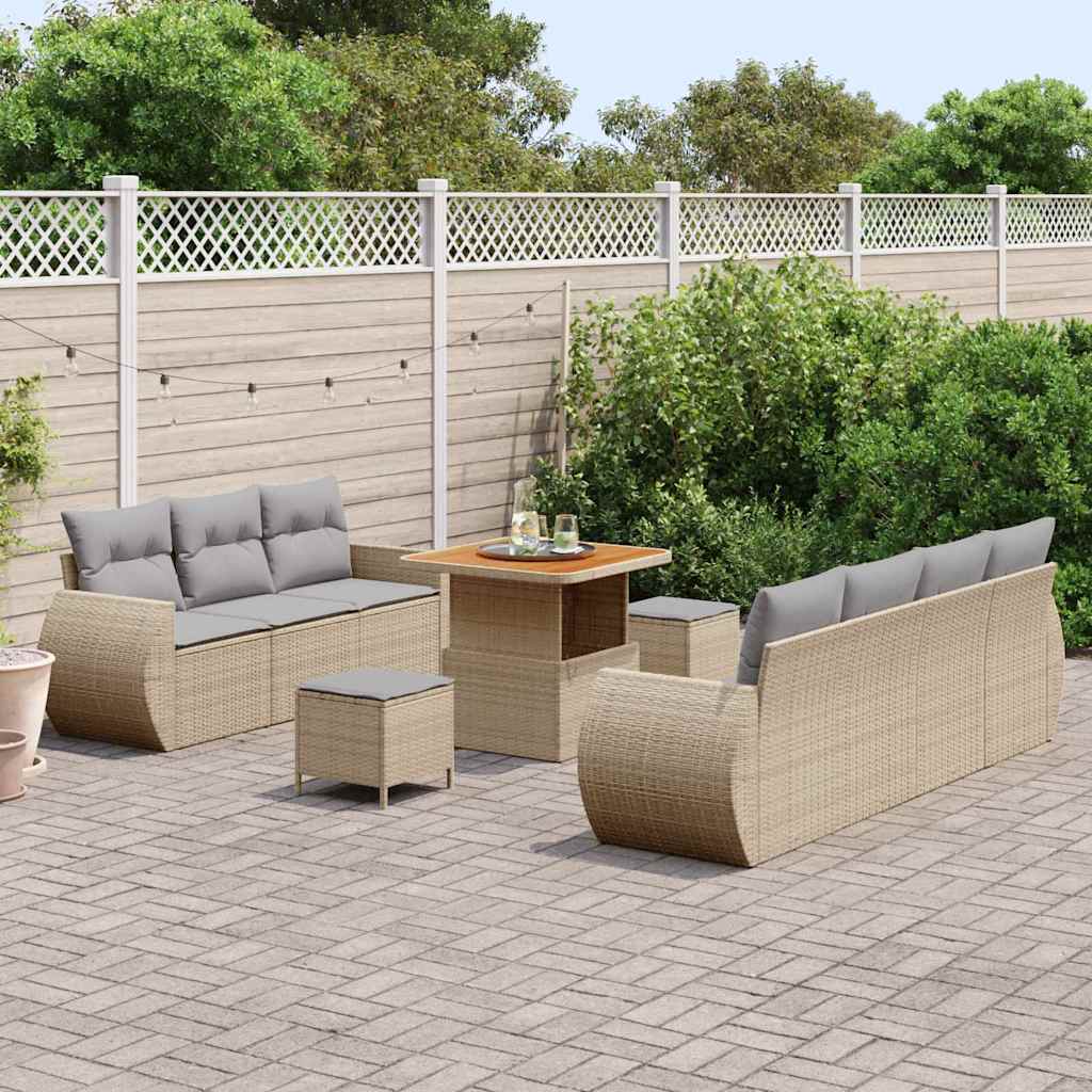 Gartensofa-set mit Kissen mit Speicher 10 pcs Beige Poly-Rattan