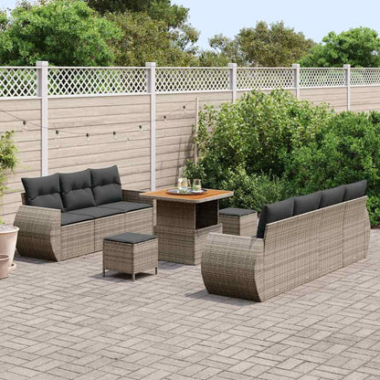 Gartensofa-set mit Kissen mit Speicher 10 pcs Grau Poly-Rattan