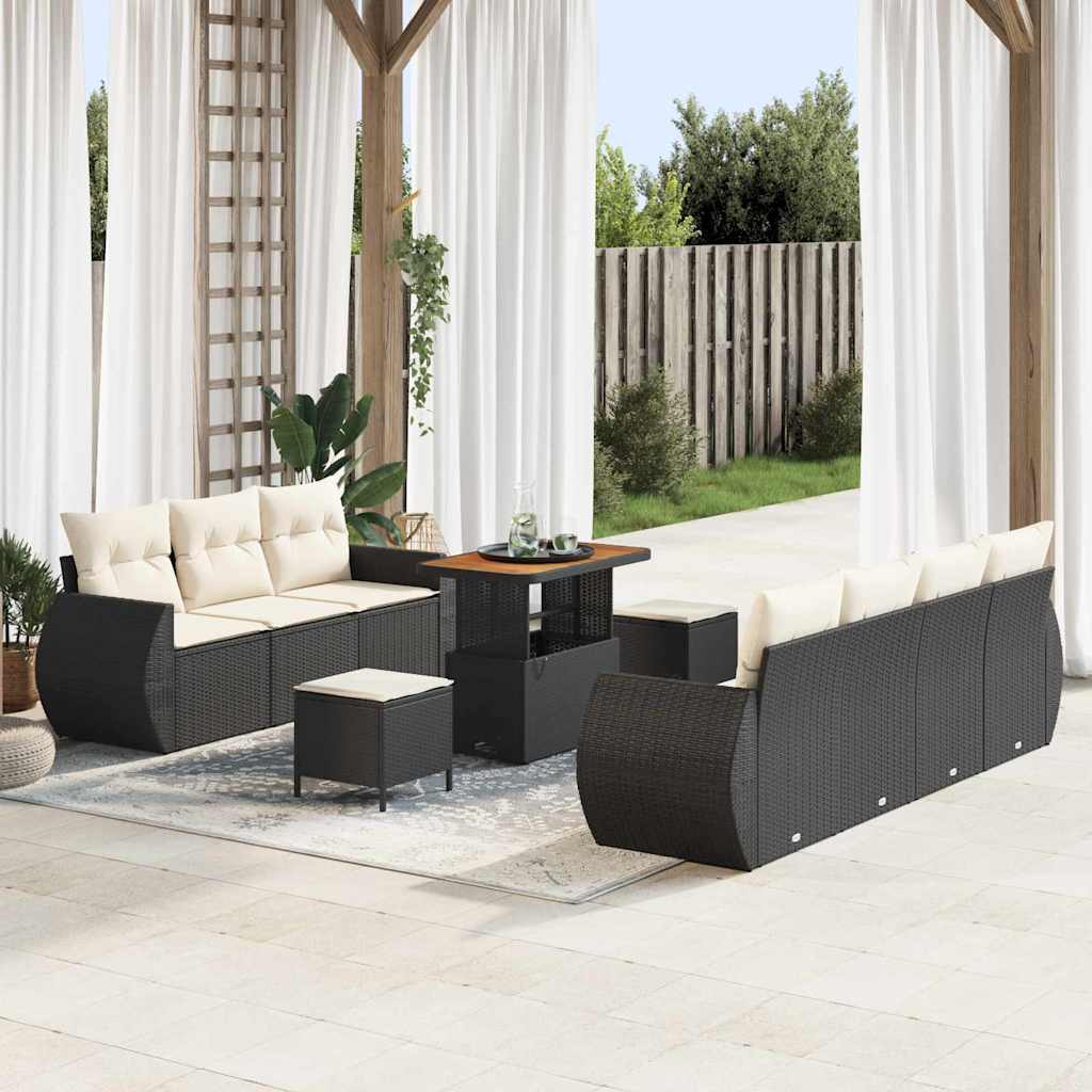 Gartensofa-set mit Kissen 10 pcs Schwarz Poly-Rattan