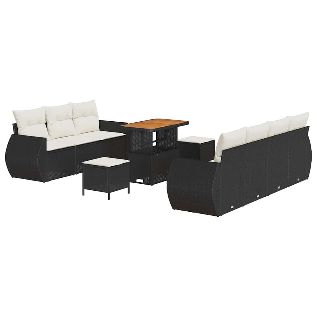 Gartensofa-set mit Kissen 10 pcs Schwarz Poly-Rattan