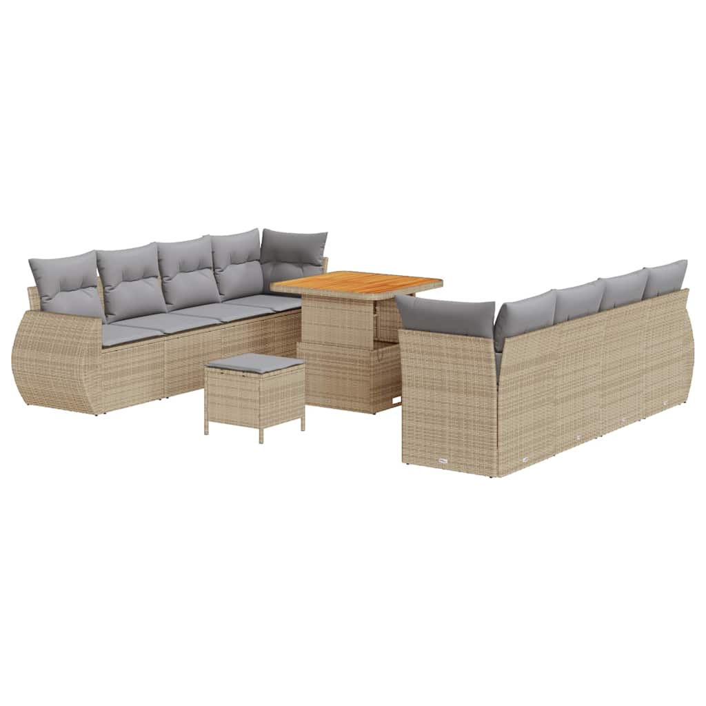 Gartensofa-set mit Kissen mit Speicher 11 pcs Beige Poly-Rattan