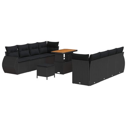 Gartensofa-set mit Kissen 11 pcs Schwarz Poly-Rattan