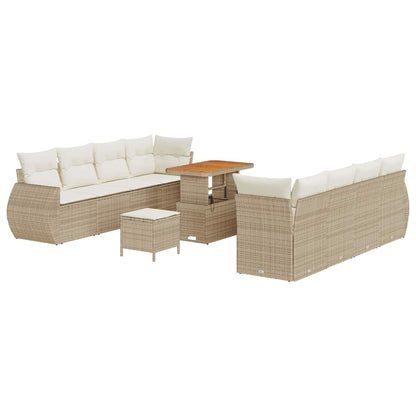 Gartensofa-set mit Kissen mit Speicher 11 pcs Beige Poly-Rattan