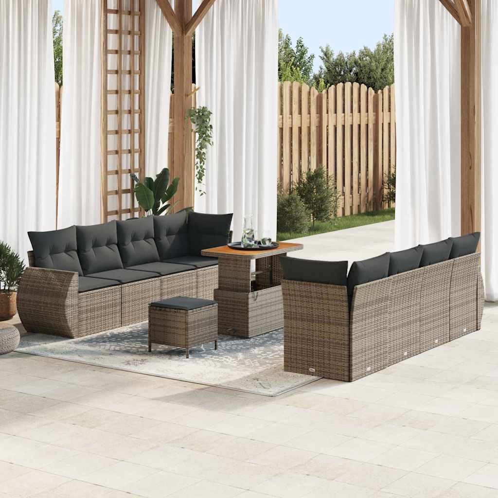 Gartensofa-set mit Kissen mit Speicher 11 pcs Grau Poly-Rattan