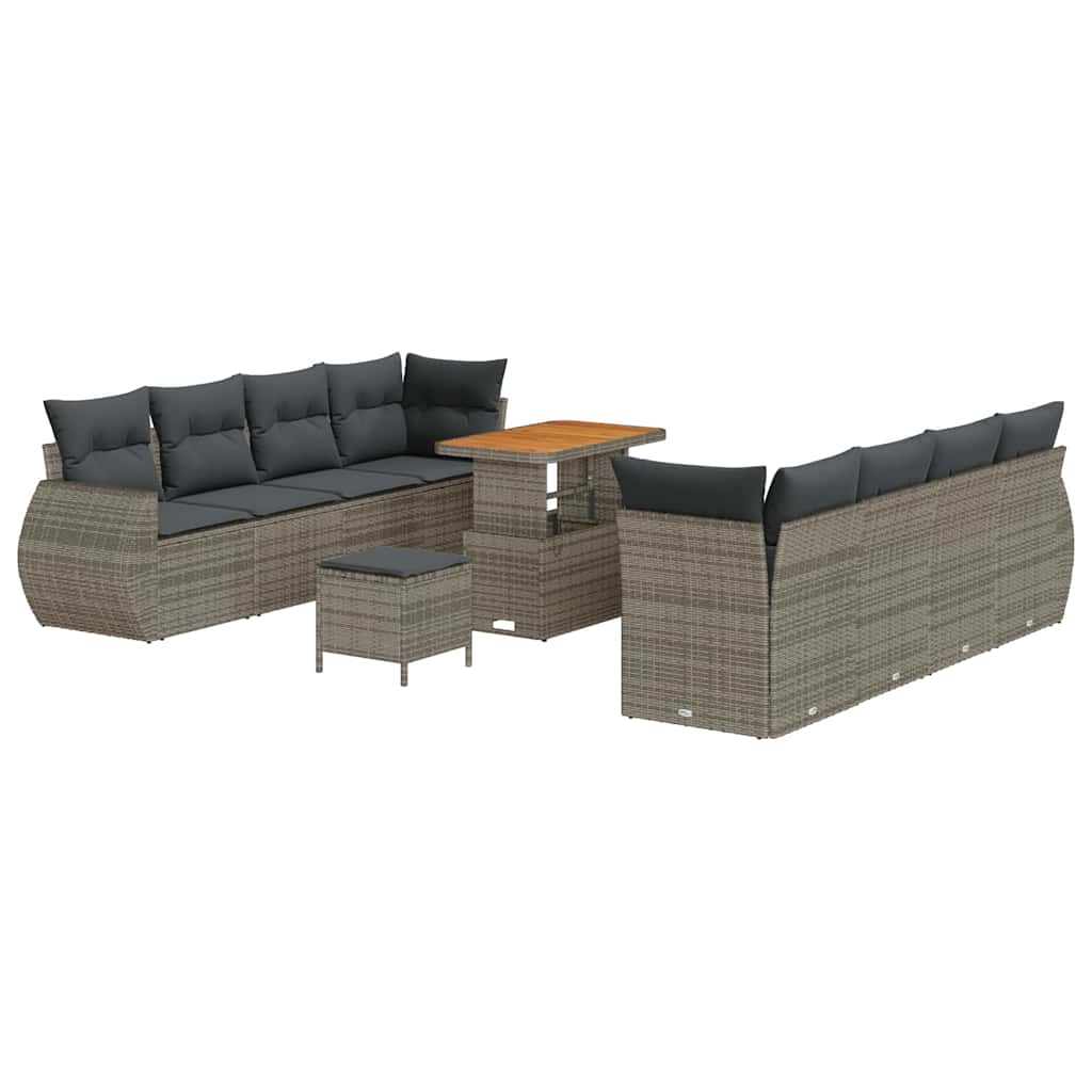 Gartensofa-set mit Kissen mit Speicher 11 pcs Grau Poly-Rattan