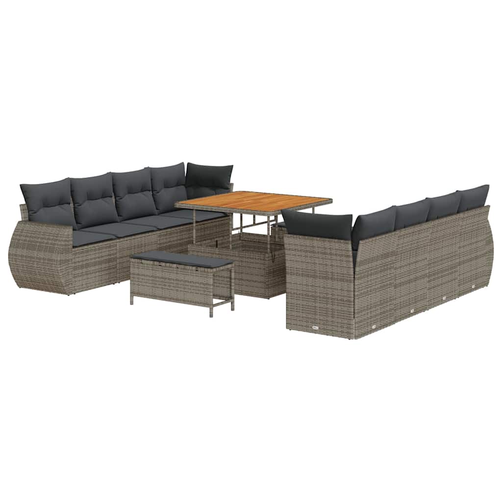Gartensofa-set mit Kissen mit Speicher 11 pcs Grau Poly-Rattan
