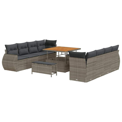 Gartensofa-set mit Kissen mit Speicher 11 pcs Grau Poly-Rattan