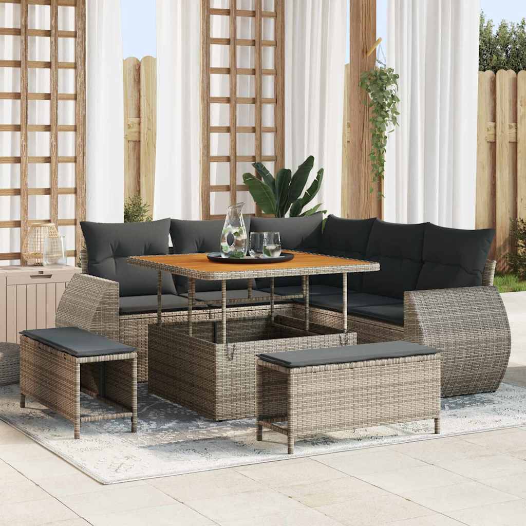 vidaXL Salon de jardin 8 pcs Gris Résine tressée
