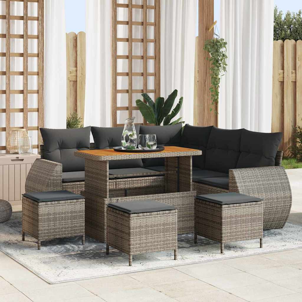 Gartensofa-set 9 pcs Grau Poly-Rattan