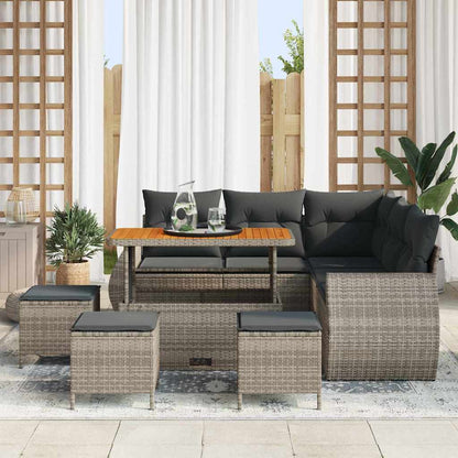 Gartensofa-set 9 pcs Grau Poly-Rattan