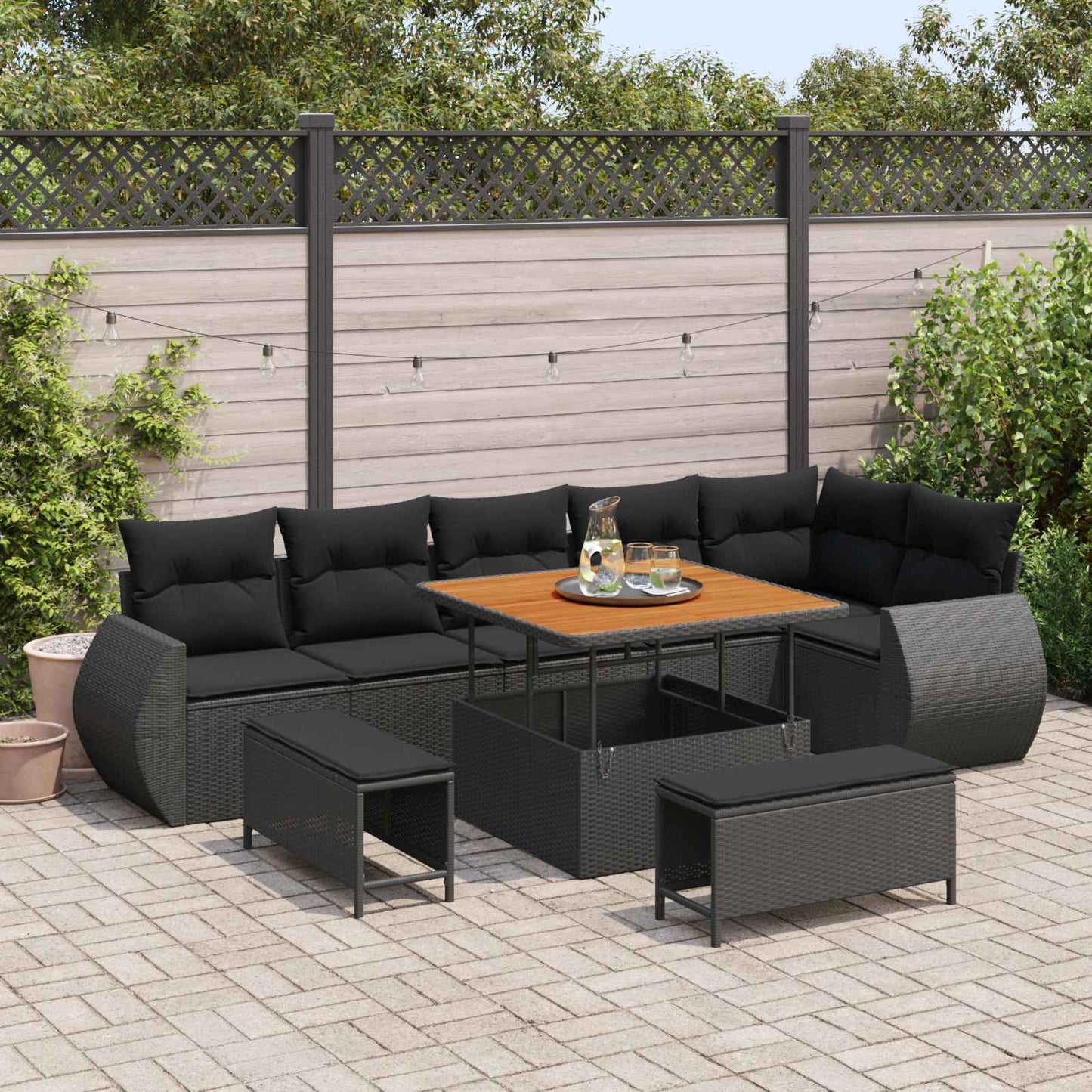 vidaXL Salon de jardin 9 pcs Résine tressée Noir
