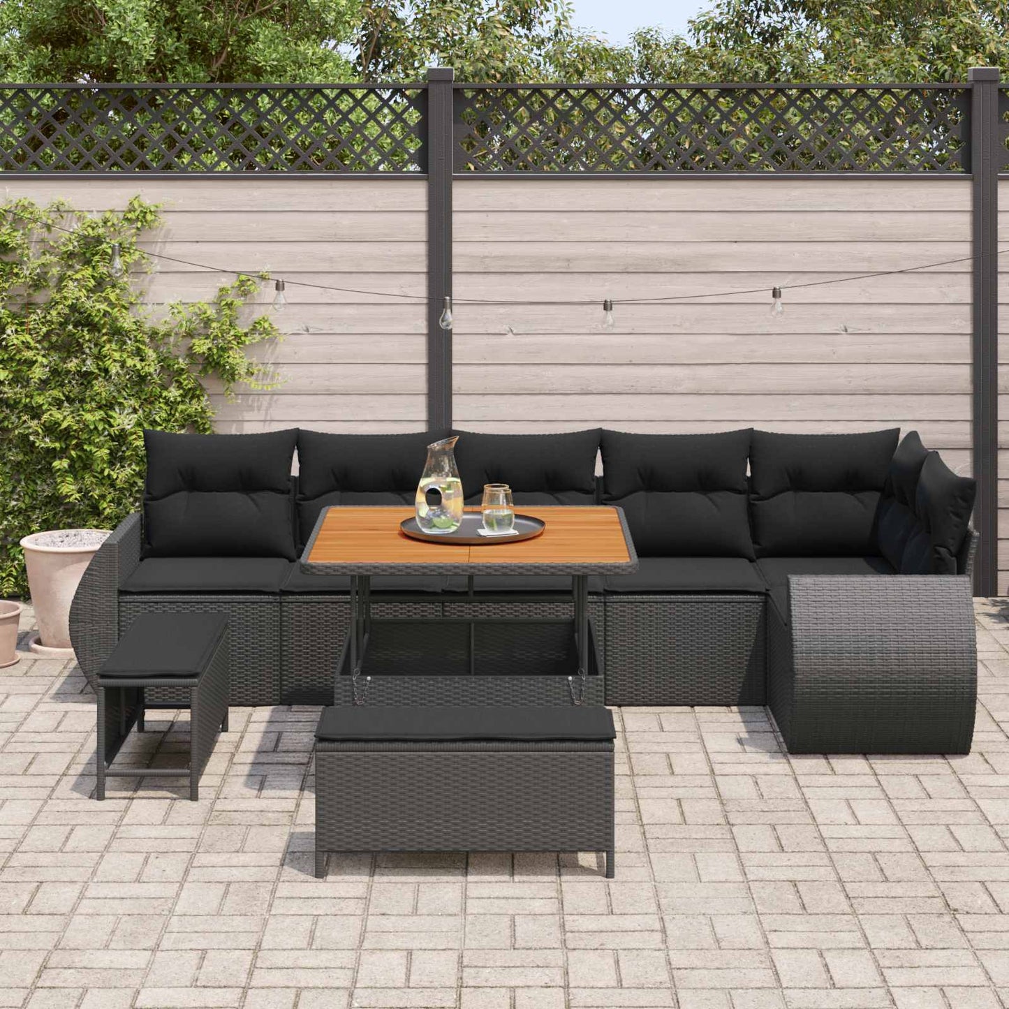 vidaXL Salon de jardin 9 pcs Résine tressée Noir