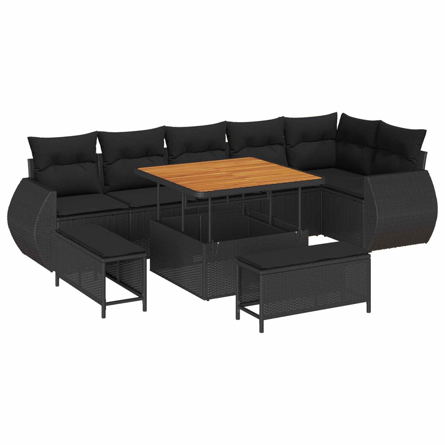 vidaXL Salon de jardin 9 pcs Résine tressée Noir