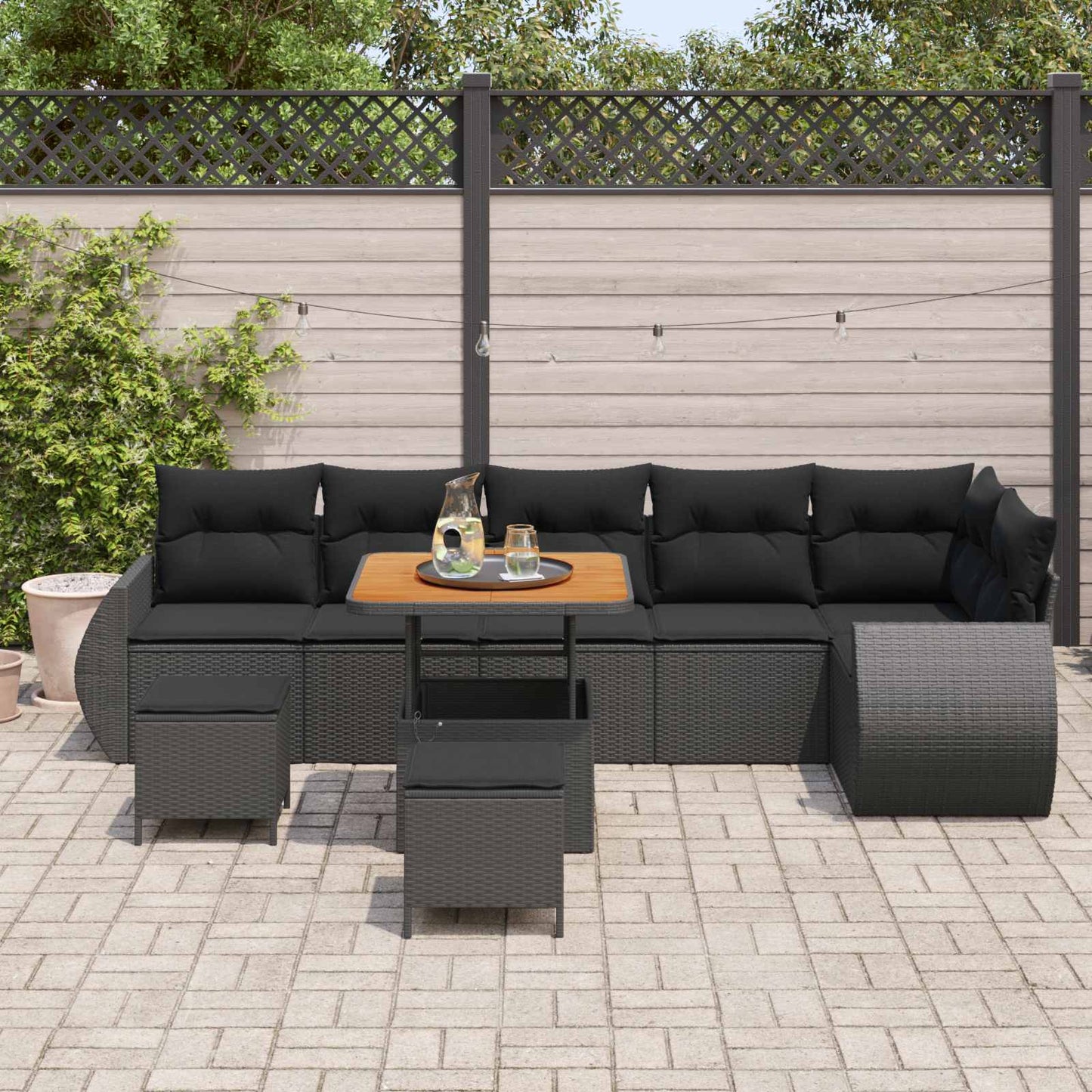Gartensofa-set 9 pcs Schwarz Poly-Rattan