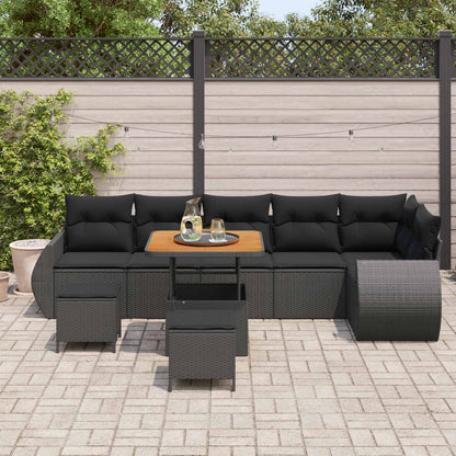 Gartensofa-set 9 pcs Schwarz Poly-Rattan