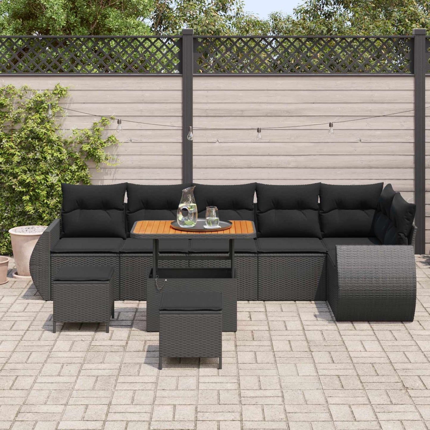 Gartensofa-set 9 pcs Schwarz Poly-Rattan