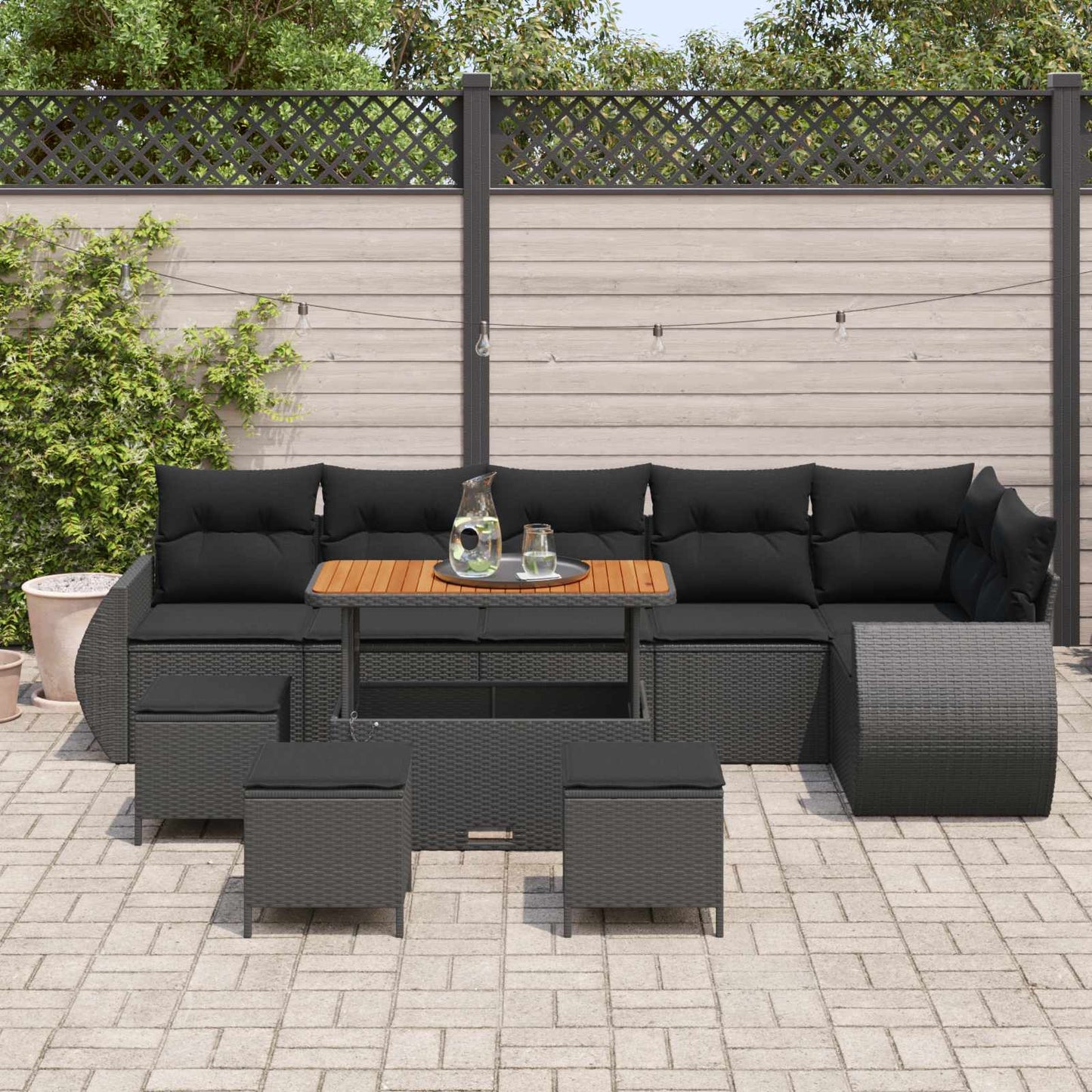 Gartensofa-set 10 pcs Schwarz Poly-Rattan