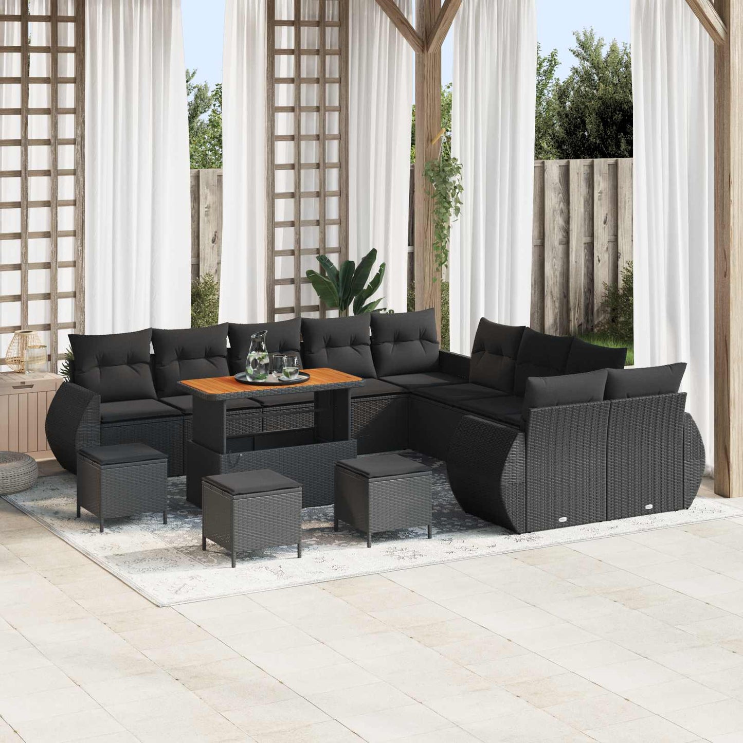 Gartensofa-set 14 pcs Schwarz Poly-Rattan