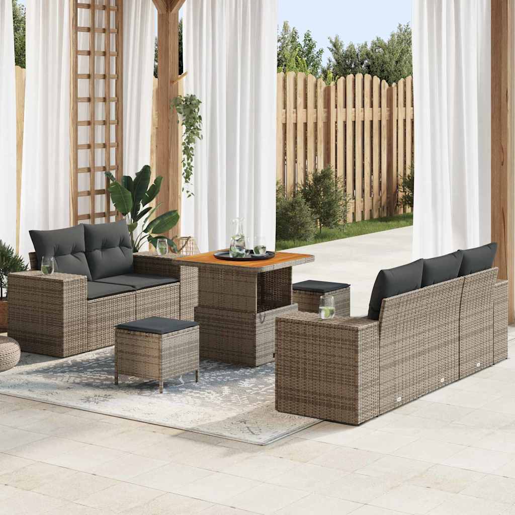 Gartensofa-set 8 pcs Grau Poly-Rattan