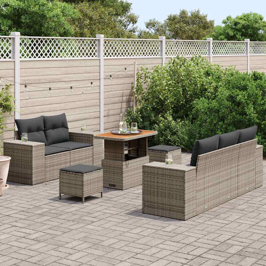 Gartensofa-set 8 pcs Grau Poly-Rattan