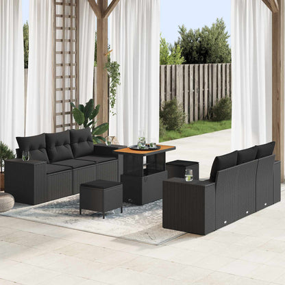 Gartensofa-set mit Kissen 9 pcs Schwarz Poly Rattan