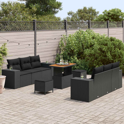 Gartensofa-set mit Kissen 9 pcs Schwarz Poly Rattan