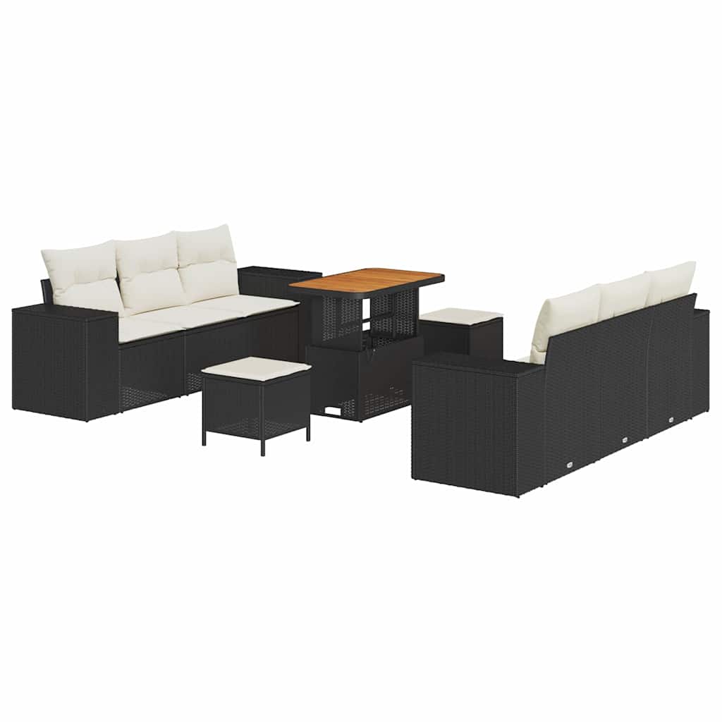 Garten-Sofa-Set mit Speicher 9 pcs Schwarz Poly Rattan