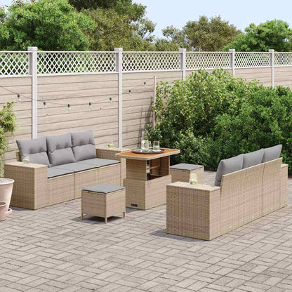 Garten-Sofa-Set mit Speicher 9 pcs Beige Poly Rattan