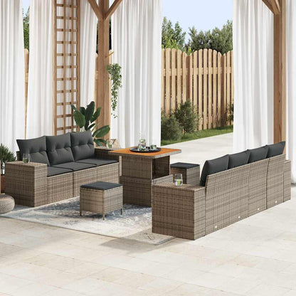 Garten-Sofa-Set 10 pcs Grau Poly-Rattan