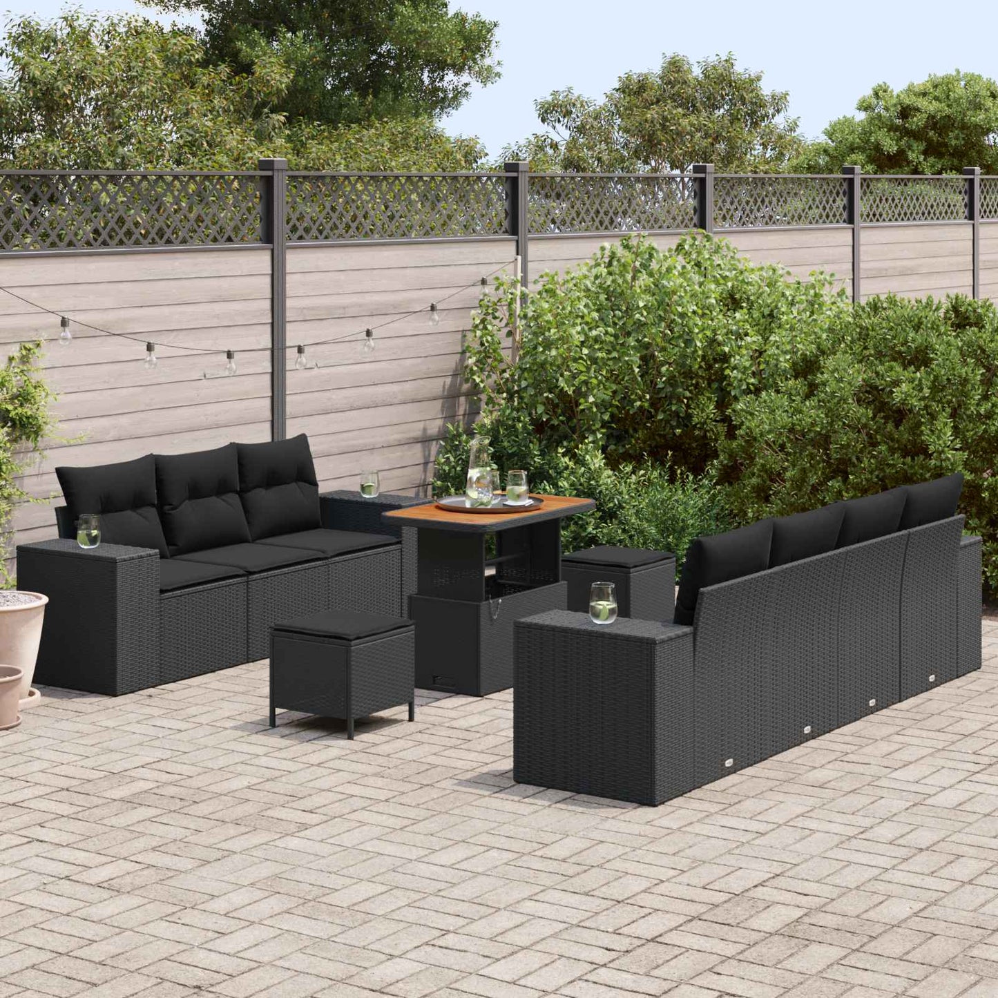 Garten-Sofa-Set 10 pcs Schwarz Poly-Rattan