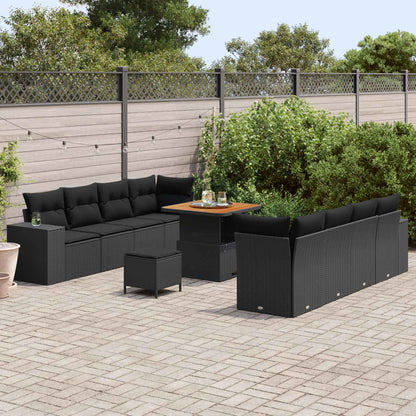 Gartensofa-set mit Kissen 11 pcs Schwarz Poly-Rattan