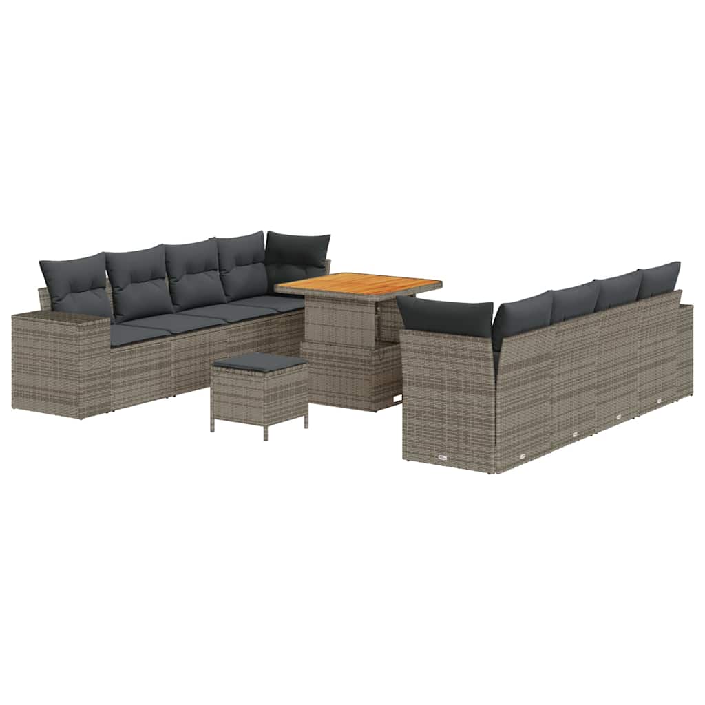 Gartensofa-set mit Kissen 11 pcs Grau Poly-Rattan