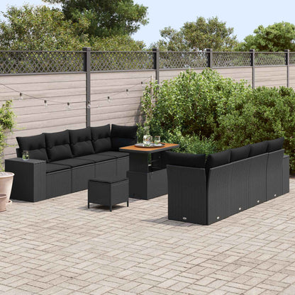 Gartensofa-set mit Kissen 11 pcs Schwarz Poly-Rattan