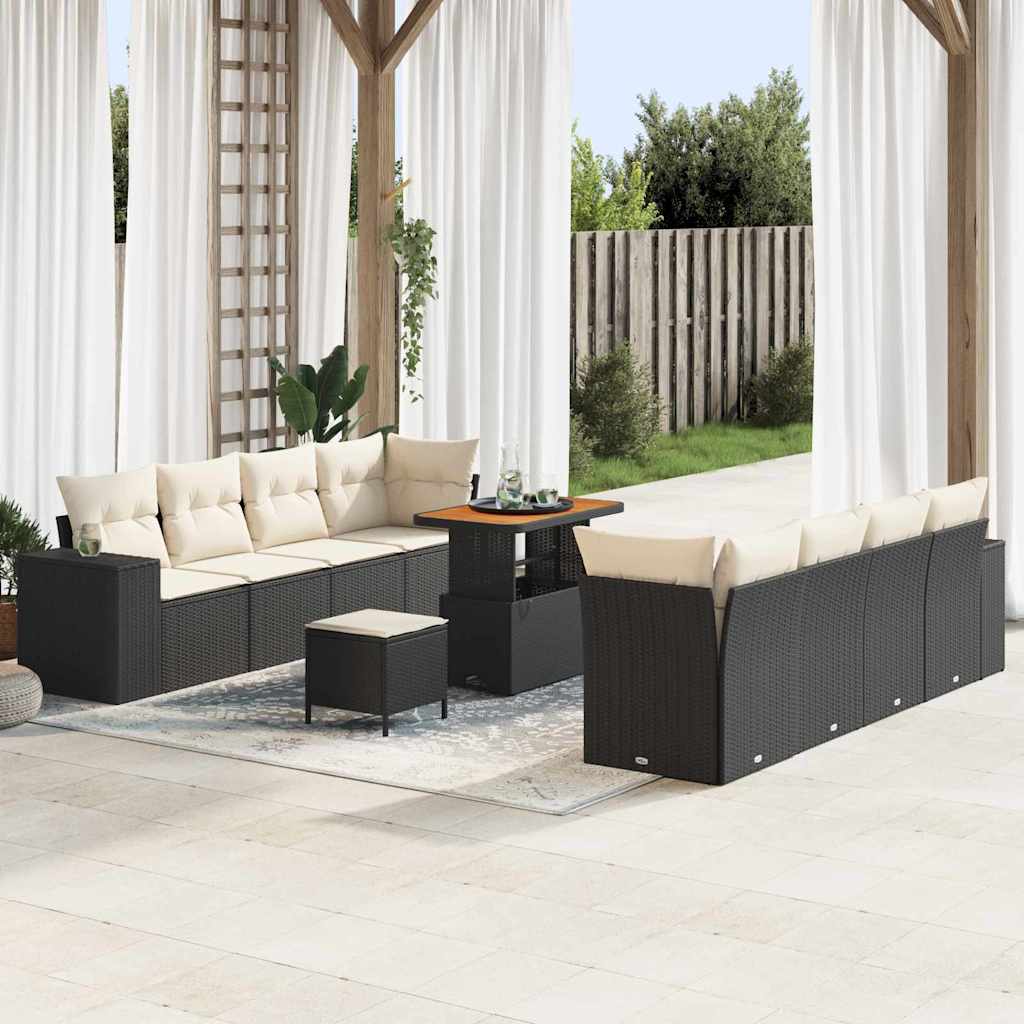 Gartensofa-set mit Kissen 11 pcs Schwarz Poly-Rattan