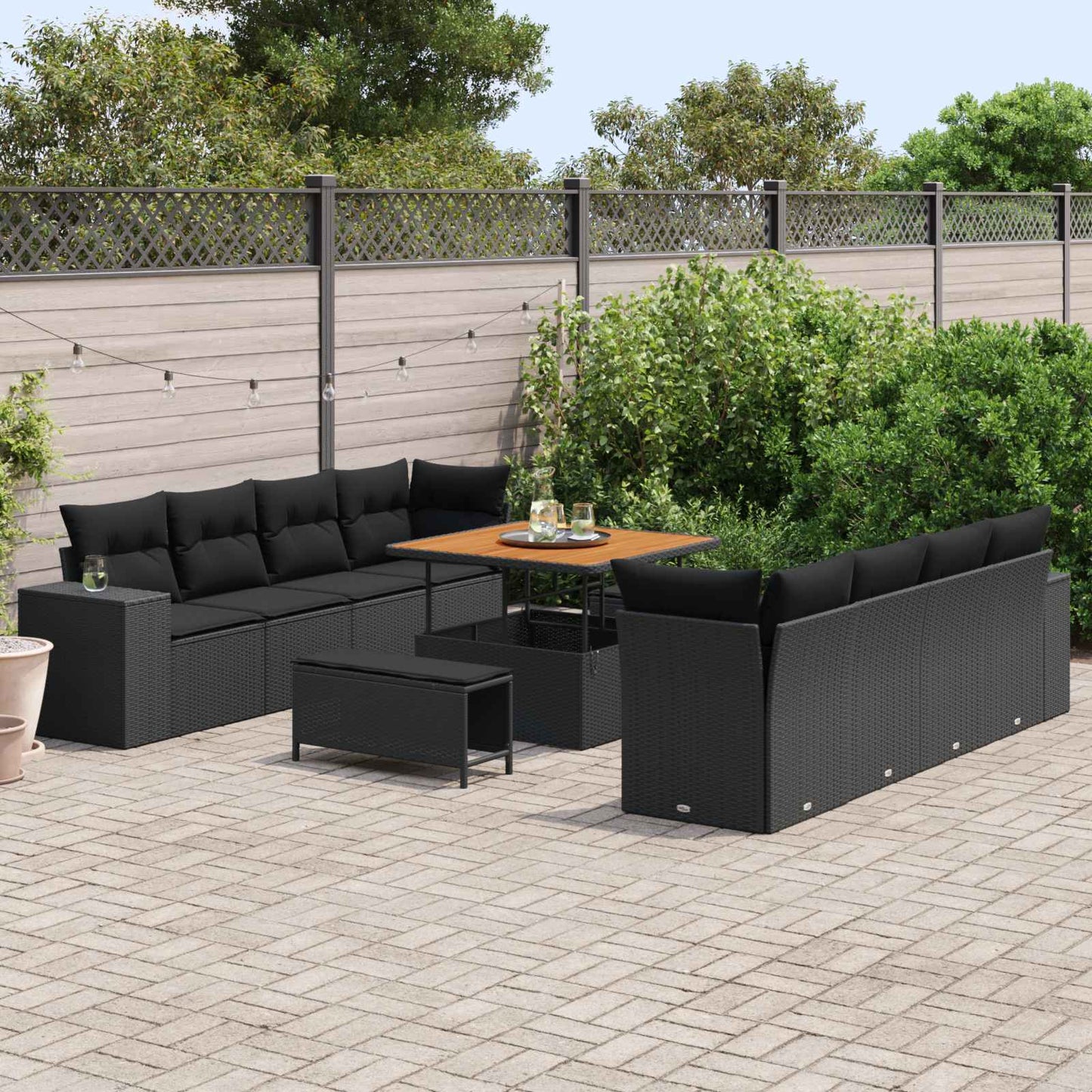 Gartensofa-set mit Kissen 11 pcs Schwarz Poly-Rattan