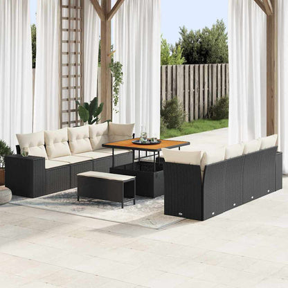 Gartensofa-set mit Kissen 11 pcs Schwarz Poly-Rattan